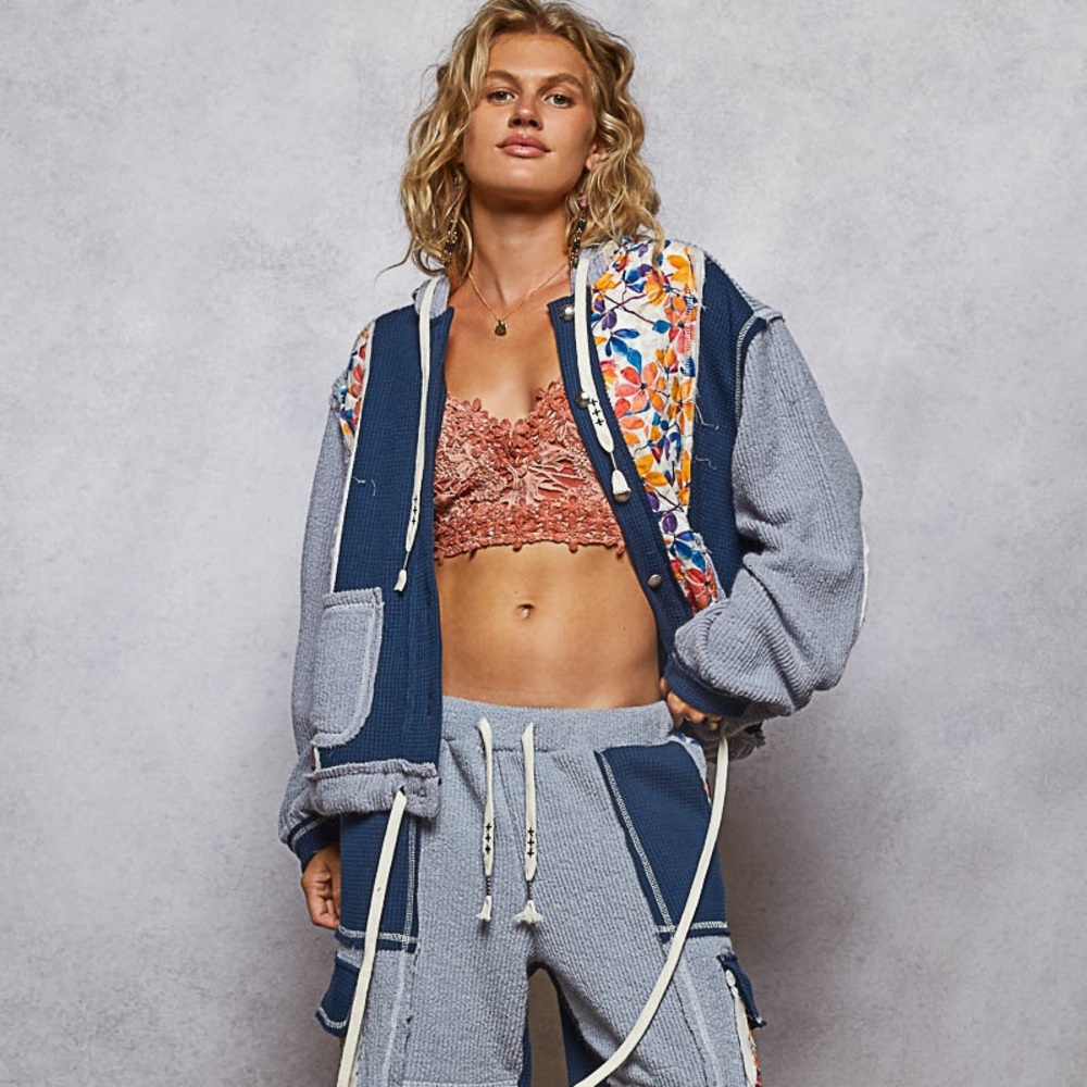 POL blue patchwork quilted thermal jacket - image 1